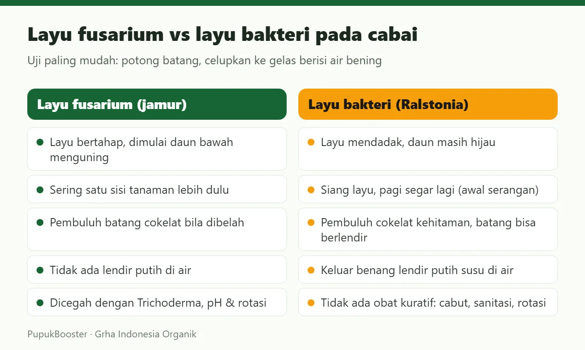Layu fusarium vs layu bakteri pada cabai