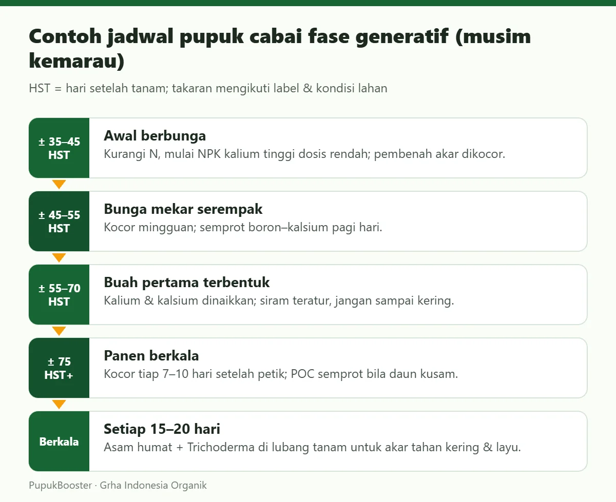 Contoh jadwal pupuk cabai fase generatif (musim kemarau)